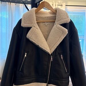 Elegant Black and Cream Shell Non - Leather Jacket